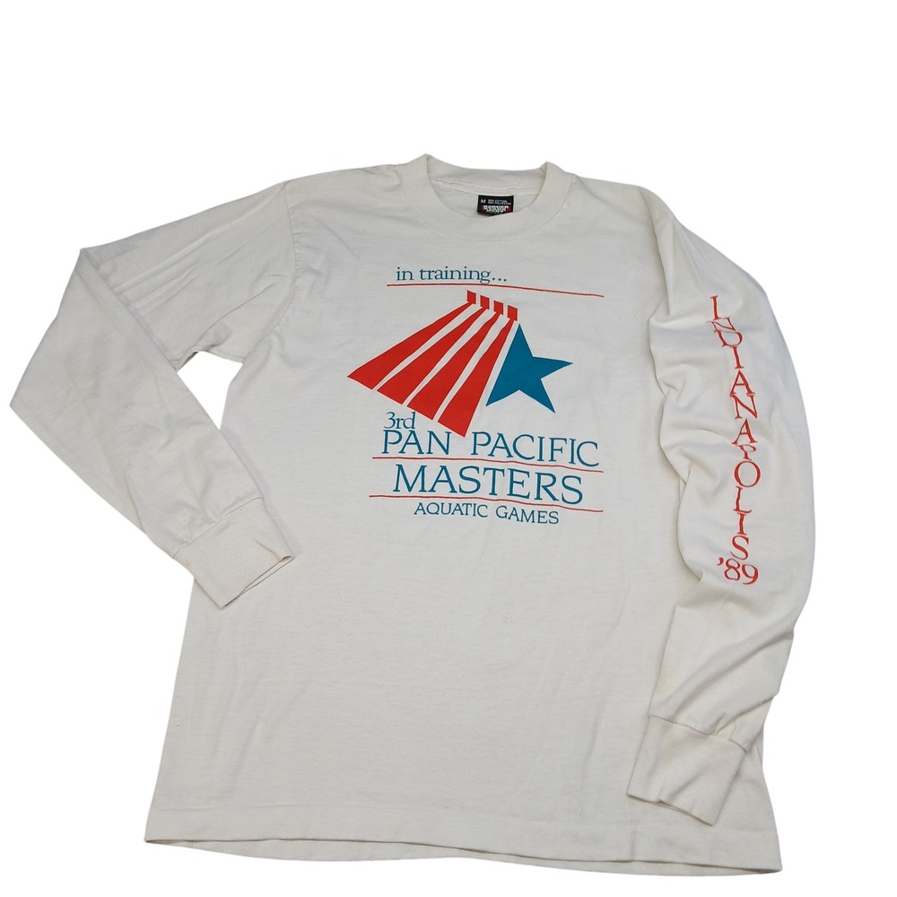 Vintage 1989 Pan Pacific Masters Aquatic Games Long Sleeve Shirt Screen Stars M